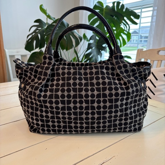 Kate Spade New York Stevie Satchel Black Cream Stripe Designer Handbag - Picture 2 of 12